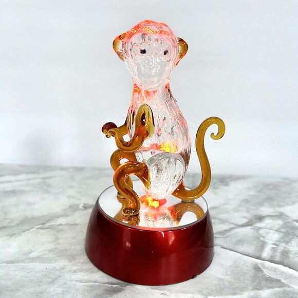 Funky Glass Monkey Figurine With Lily of the Valley Flowers  Glass Monkey Figurine